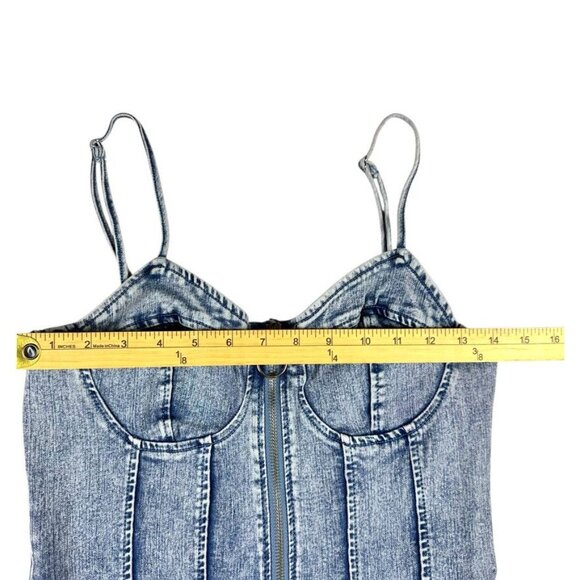 Denim Corset-Style Mini Dress W/ Front Zipper Closure By Iris Size L - Picture 9 of 14